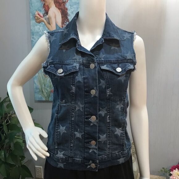 Rock & Republic Gunshow Stars Denim Vest Blue Sz XS - Picture 7 of 16